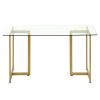 55.11'' Iron Dining Table with Tempered Glass Top, Clear & Gold