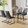 Modern rectangular glass dining table, suitable for 4-6 people, equipped with tempered glass tabletop and black metal legs, writing desk, suitable for