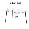 Modern rectangular glass dining table, suitable for 4-6 people, equipped with tempered glass tabletop and black metal legs, writing desk, suitable for