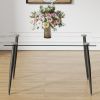 Modern rectangular glass dining table, suitable for 4-6 people, equipped with tempered glass tabletop and black metal legs, writing desk, suitable for