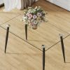 Modern rectangular glass dining table, suitable for 4-6 people, equipped with tempered glass tabletop and black metal legs, writing desk, suitable for