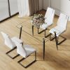 Modern rectangular glass dining table, suitable for 4-6 people, equipped with tempered glass tabletop and black metal legs, writing desk, suitable for