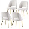 Off White Faux Fur Dining Chairs with Metal Legs and Hollow Back Upholstered Dining Chairs Set of 4