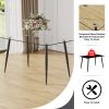 Modern rectangular glass dining table, suitable for 4-6 people, equipped with tempered glass tabletop and black metal legs, writing desk, suitable for