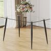 Modern rectangular glass dining table, suitable for 4-6 people, equipped with tempered glass tabletop and black metal legs, writing desk, suitable for