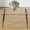 Modern rectangular glass dining table, suitable for 4-6 people, equipped with tempered glass tabletop and black metal legs, writing desk, suitable for